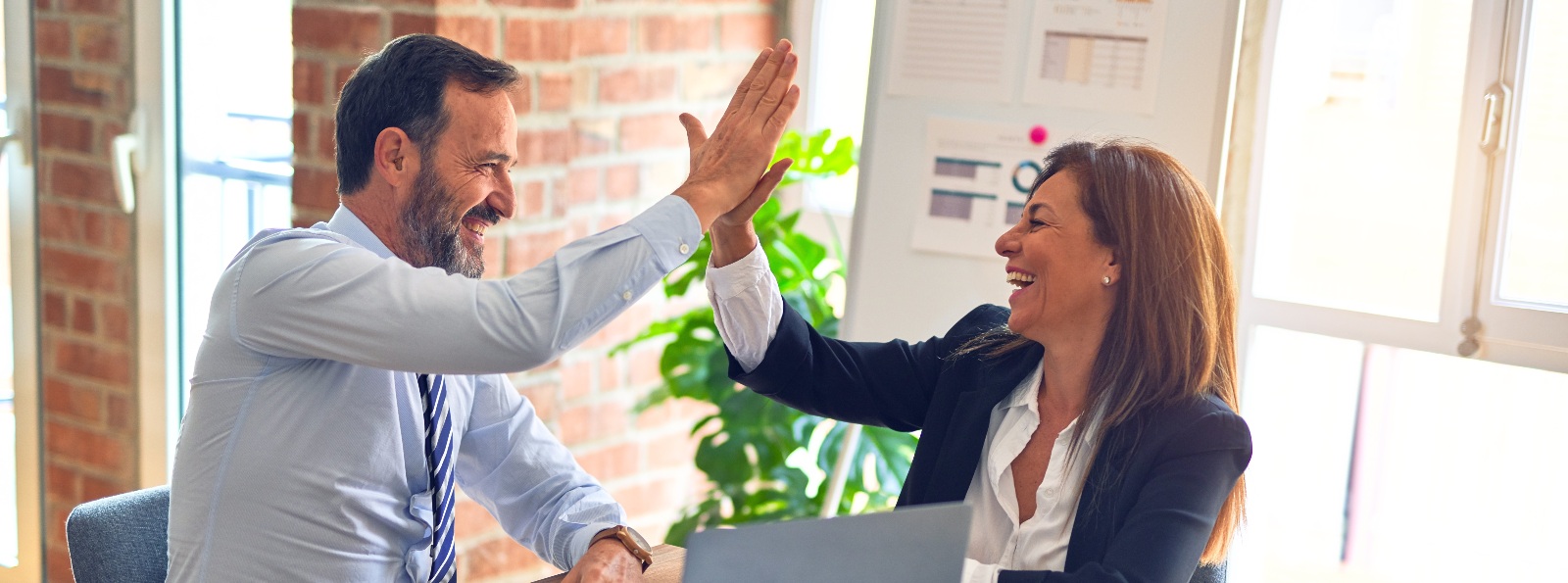 Business professionals high-fiving